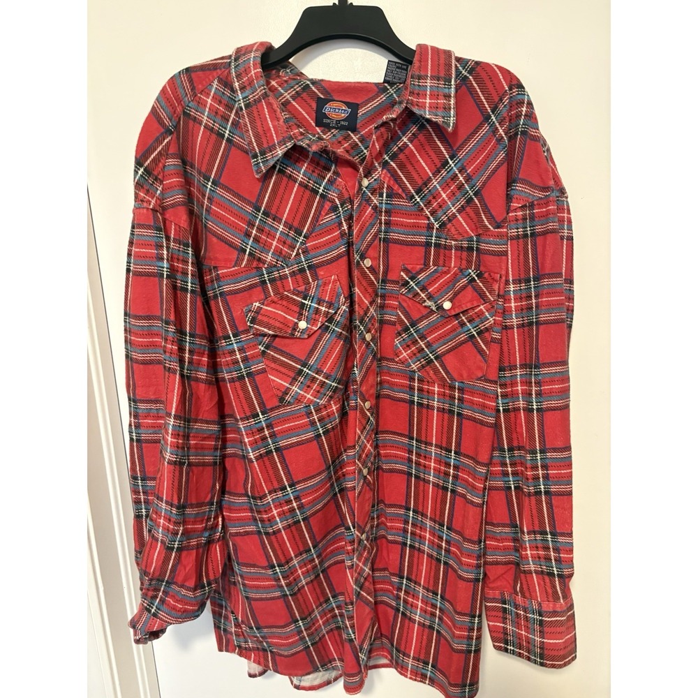 Mens Dickies Pearl Snap Flannel Shirt Size 2XL